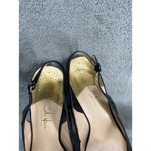 Cole Haan NikeAir Black LEATHER Slingback 4.5" Heels Woman’s US 9.5 Open Toe - Picture 6 of 13